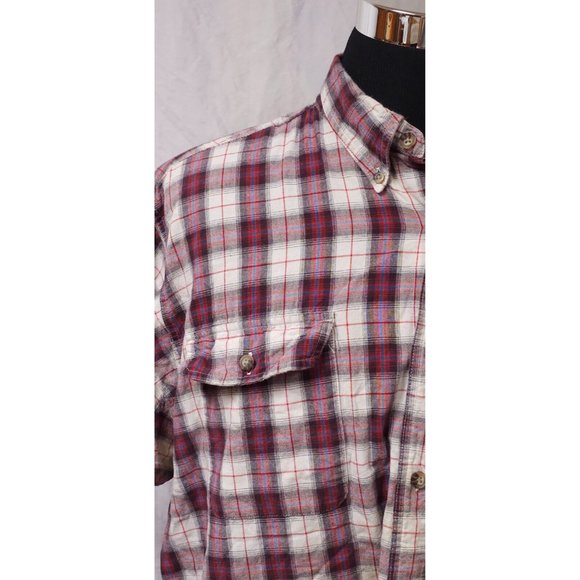 Wrangler Riggs Workwear Mens 3X Red Plaid Short Sleeve Button Up Heavy Shirt - Picture 2 of 11